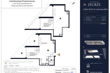 Rzut - Mieszkanie na sprzedaż 3 pokoje o powierzchni 112,01 m² - numer B52 w Rezydencja Zegrze etap II