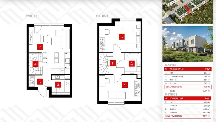 Rzut - Dom na sprzedaż 3 pokoje o powierzchni 65,06 m² - numer 12_2 w Osiedle Zakątek Nadrzeczna