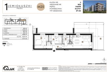 Rzut - Mieszkanie na sprzedaż 3 pokoje o powierzchni 55,27 m² - numer M25 w Jemiołuszki Park