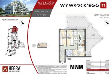 Rzut - Mieszkanie na sprzedaż 4 pokoje o powierzchni 66,85 m² - numer M1 w Apartamenty Wywrockiego 11