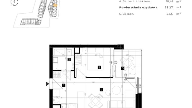 Rzut - Mieszkanie na sprzedaż 2 pokoje o powierzchni 33,27 m² - numer C.2.17 w Cisha Apartamenty Dziwnów