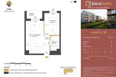 Rzut - Mieszkanie na sprzedaż 2 pokoje o powierzchni 42,07 m² - numer 30 w Stacja Błonie etap II