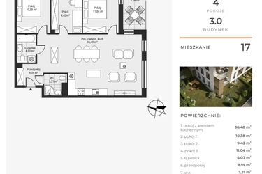 Rzut - Mieszkanie na sprzedaż 4 pokoje o powierzchni 84,38 m² - numer 17 w Bytkowska 3.0