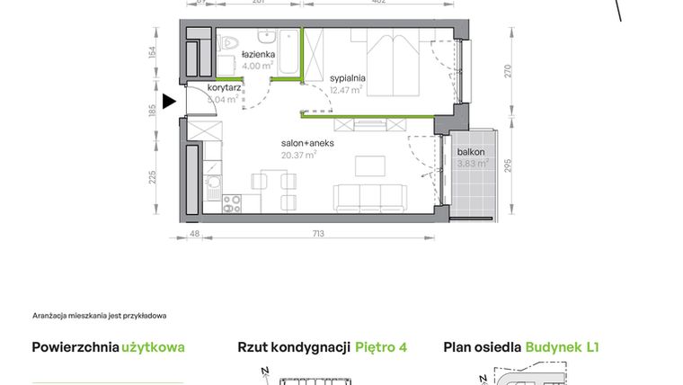 Rzut - Mieszkanie na sprzedaż 2 pokoje o powierzchni 41,88 m² - numer L1/4/42 w Legnicka Vita