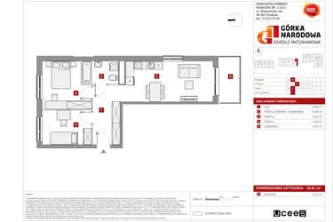 Rzut - Mieszkanie na sprzedaż 3 pokoje o powierzchni 52,61 m² - numer GN_4_1_H_1 w Osiedle Górka Narodowa