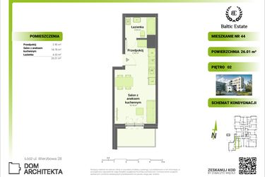 Rzut - Mieszkanie na sprzedaż 1 pokój o powierzchni 26,01 m² - numer 02.M.44 w Dom Architekta