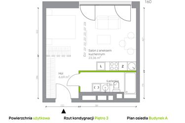 Rzut - Mieszkanie na sprzedaż 1 pokój o powierzchni 35,51 m² - numer A.3.12 w Jesionowa Vita