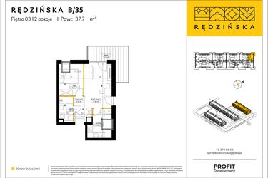 Rzut - Mieszkanie na sprzedaż 2 pokoje o powierzchni 37,7 m² - numer RD4A/B/35 w Rędzińska 4