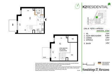 Rzut - Mieszkanie na sprzedaż 1 pokój o powierzchni 67,52 m² - numer 48 w Kowalskiego 37