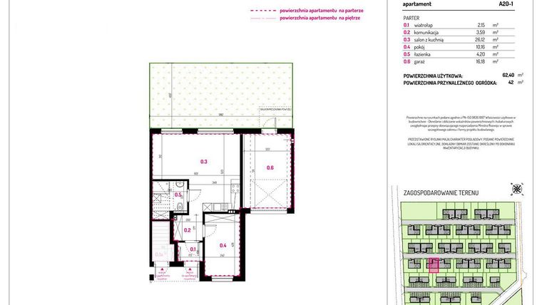 Rzut - Mieszkanie na sprzedaż 2 pokoje o powierzchni 62,4 m² - numer A20-1 w Aleja Kwitnącej Wiśni