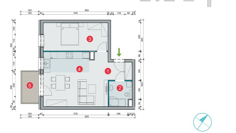 Rzut - Mieszkanie na sprzedaż 2 pokoje o powierzchni 49,53 m² - numer 7.26 w Osiedle Uniwersyteckie etap III