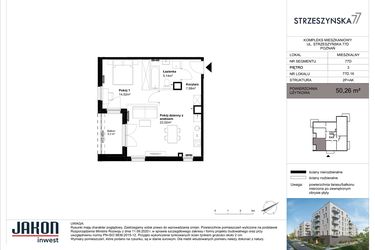 Rzut - Mieszkanie na sprzedaż 2 pokoje o powierzchni 50,26 m² - numer 77D.16 w Strzeszyńska 77