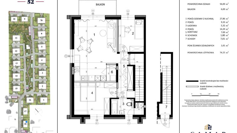Rzut - Dom na sprzedaż 3 pokoje o powierzchni 74,22 m² - numer 18D w Rataja 52 - etap III