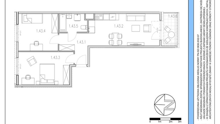 Rzut - Mieszkanie na sprzedaż 2 pokoje o powierzchni 60,18 m² - numer 43 w Osiedle Solne etap II
