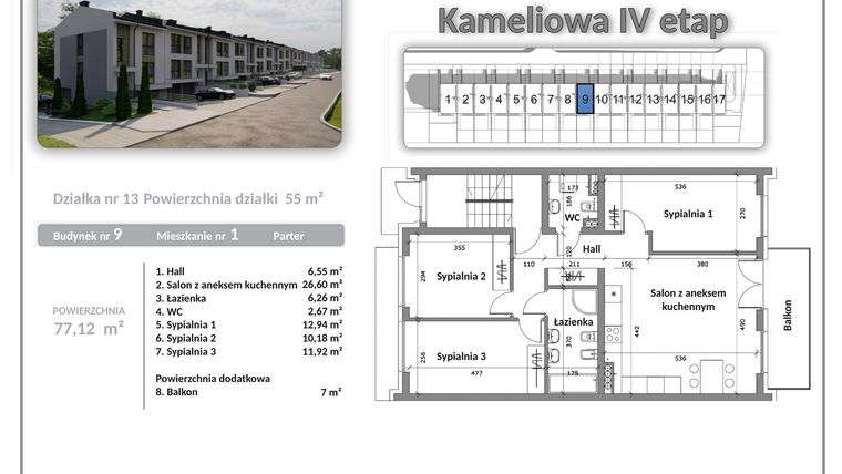 Rzut - Mieszkanie na sprzedaż 4 pokoje o powierzchni 77,12 m² - numer B09A01 w Apartamenty Kameliowa IV