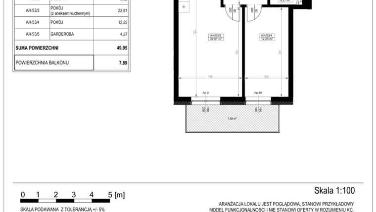 Rzut - Mieszkanie na sprzedaż 2 pokoje o powierzchni 49,95 m² - numer A-4-53 w Zamieszkaj na Rudawskiej 5