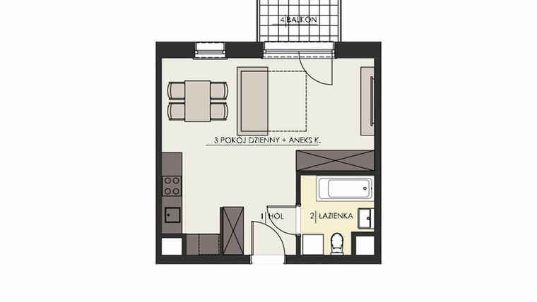Rzut - Mieszkanie na sprzedaż 1 pokój o powierzchni 34,04 m² - numer 25 w Osiedle Platinum III
