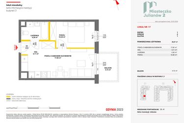 Rzut - Mieszkanie na sprzedaż 2 pokoje o powierzchni 36,67 m² - numer 17 w Miasteczko Julianów etap 2
