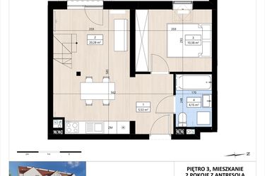 Rzut - Mieszkanie na sprzedaż 2 pokoje o powierzchni 51,06 m² - numer B4/3/33 w MONTANO