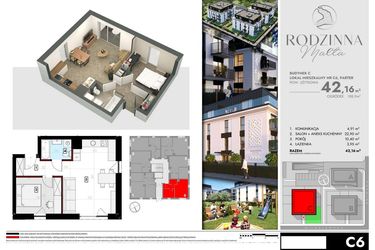 Rzut - Mieszkanie na sprzedaż 2 pokoje o powierzchni 42,17 m² - numer C6 w Rodzinna Malta