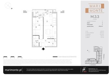 Rzut - Mieszkanie na sprzedaż 2 pokoje o powierzchni 49,62 m² - numer M.3.3 w Marimonte