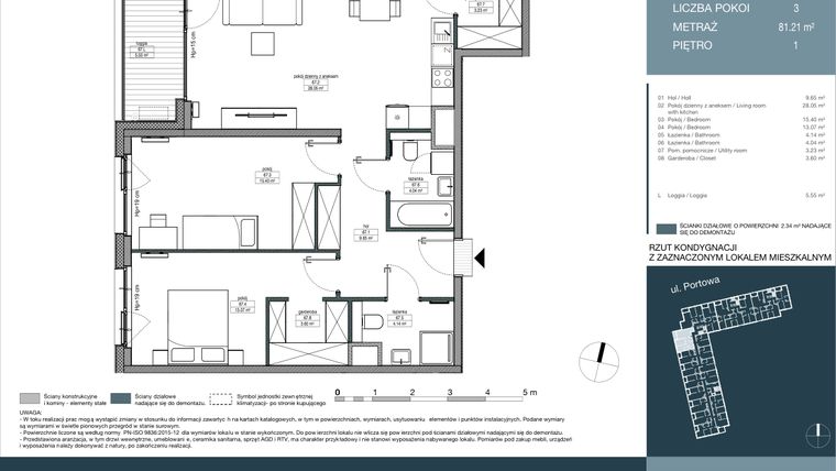Rzut - Mieszkanie na sprzedaż 3 pokoje o powierzchni 81,21 m² - numer 67 w Portowa Zabłocie