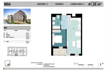 Rzut - Mieszkanie na sprzedaż 2 pokoje o powierzchni 41,22 m² - numer E84 w Panorama Kwiatkowskiego