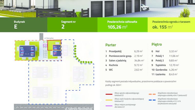 Rzut - Mieszkanie na sprzedaż 4 pokoje o powierzchni 105,26 m² - numer E2 w Parkowy Zakątek