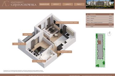 Rzut - Mieszkanie na sprzedaż 2 pokoje o powierzchni 45,5 m² - numer 16 w Apartamenty Częstochowska