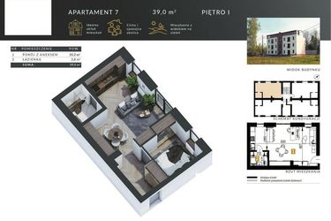 Rzut - Mieszkanie na sprzedaż 1 pokój o powierzchni 39,1 m² - numer 7 w Okrężna 1