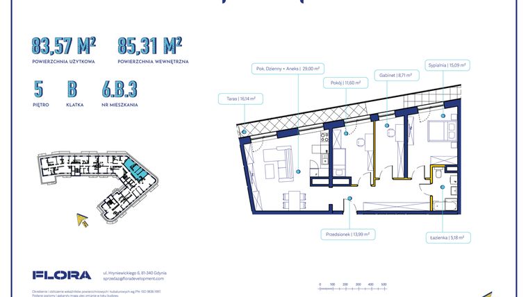 Rzut - Mieszkanie na sprzedaż 3 pokoje o powierzchni 56,12 m² - numer 6B3 w Piotra 4