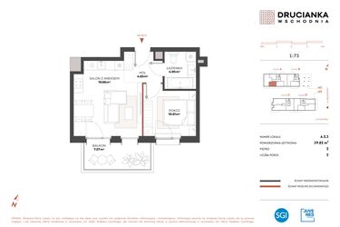 Rzut - Mieszkanie na sprzedaż 2 pokoje o powierzchni 39,82 m² - numer A.2.3 w Drucianka Wschodnia