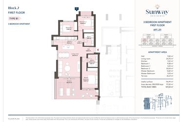 Rzut - Mieszkanie na sprzedaż 3 pokoje o powierzchni 115 m² - numer 211 w Sunway