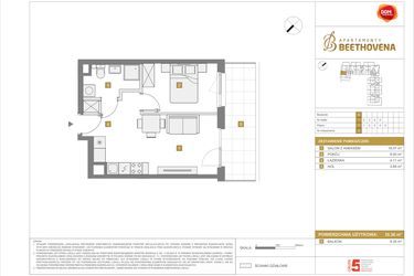 Rzut - Mieszkanie na sprzedaż 2 pokoje o powierzchni 35,36 m² - numer B2 w Apartamenty Beethovena