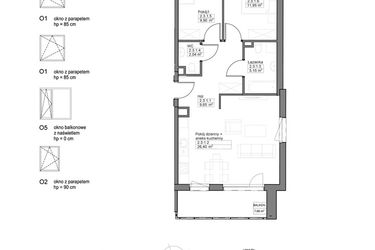 Rzut - Mieszkanie na sprzedaż 3 pokoje o powierzchni 65,09 m² - numer A.2.3.1 w Optima VIII
