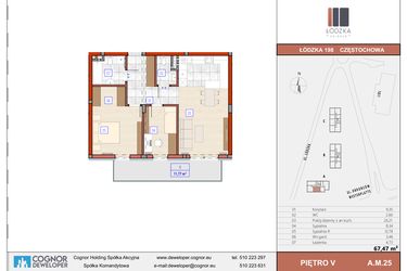 Rzut - Mieszkanie na sprzedaż 3 pokoje o powierzchni 67,59 m² - numer A.M.25 w Łódzka Osiedle