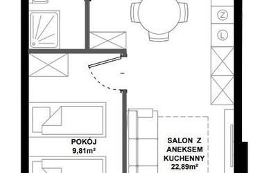 Rzut - Mieszkanie na sprzedaż 2 pokoje o powierzchni 37,94 m² - numer B.104 w Apartamenty Bałtyk