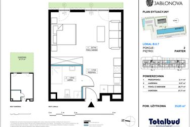 Rzut - Mieszkanie na sprzedaż 1 pokój o powierzchni 35,85 m² - numer B.0.7 w Jabłonova