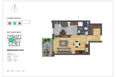 Rzut - Mieszkanie na sprzedaż 2 pokoje o powierzchni 39,59 m² - numer B-M13 w Bunscha Park 4.0