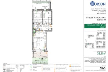 Rzut - Mieszkanie na sprzedaż 2 pokoje o powierzchni 35,11 m² - numer N1.38 w Osiedle Narcyzowe etap 2
