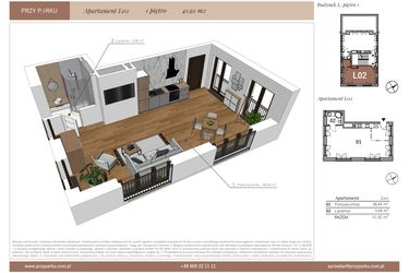 Rzut - Mieszkanie na sprzedaż 1 pokój o powierzchni 41,92 m² - numer L02 w Przy Parku etap II