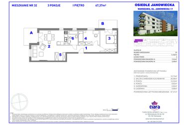 Rzut - Mieszkanie na sprzedaż 3 pokoje o powierzchni 67,37 m² - numer 32 w Osiedle Janowiecka
