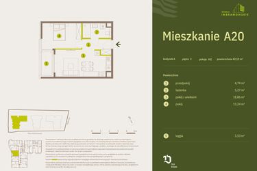Rzut - Mieszkanie na sprzedaż 2 pokoje o powierzchni 42,12 m² - numer A20 w Osiedle Imbramowskie