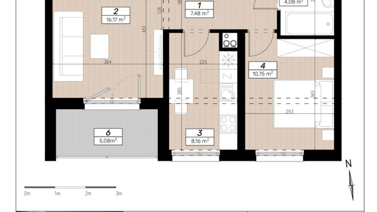 Rzut - Mieszkanie na sprzedaż 2 pokoje o powierzchni 46,64 m² - numer A/2/2 w Limone