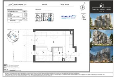 Rzut - Mieszkanie na sprzedaż 2 pokoje o powierzchni 35,9 m² - numer ZP11 w Dzielnica Kielczanka etap III