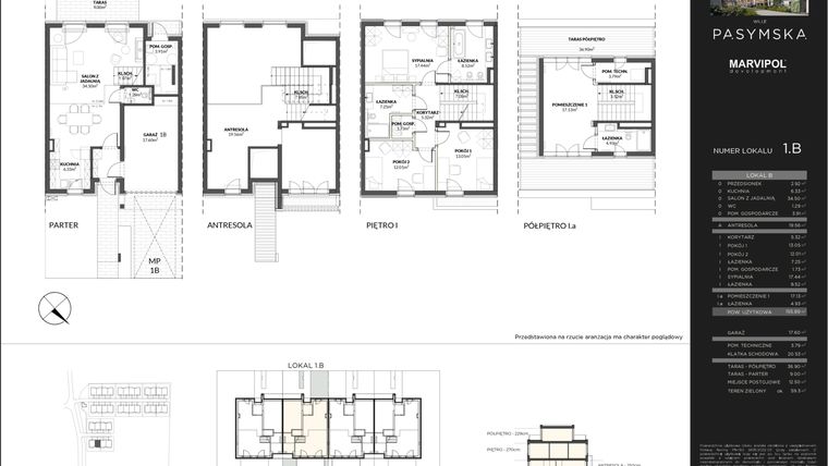 Rzut - Mieszkanie na sprzedaż 4 pokoje o powierzchni 155,89 m² - numer 1B w Wille Pasymska