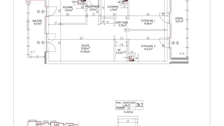Rzut - Mieszkanie na sprzedaż 3 pokoje o powierzchni 64,29 m² - numer M-04 w Nałęczowska
