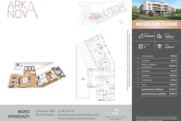 Rzut - Mieszkanie na sprzedaż 3 pokoje o powierzchni 92,95 m² - numer KL1M28 w Arka Nova