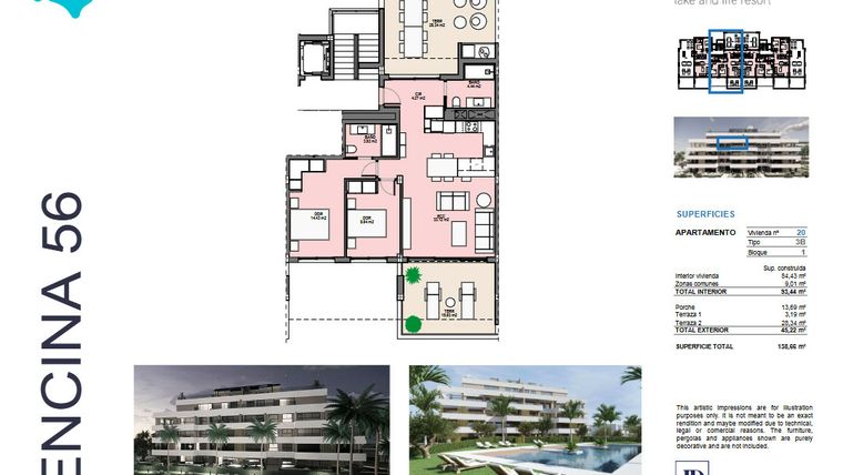 Rzut - Mieszkanie na sprzedaż 2 pokoje o powierzchni 84 m² - numer 20 w Santa Rosalía - Murcia