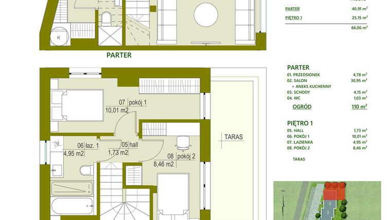 Rzut - Dom na sprzedaż 3 pokoje o powierzchni 66,06 m² - numer A1 w Triton Kampinos II
